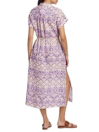Alice Batik Tie-Waist Linen Midi-Dress