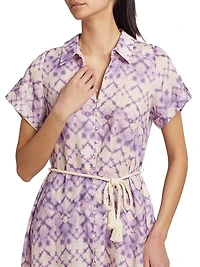 Alice Batik Tie-Waist Linen Midi-Dress