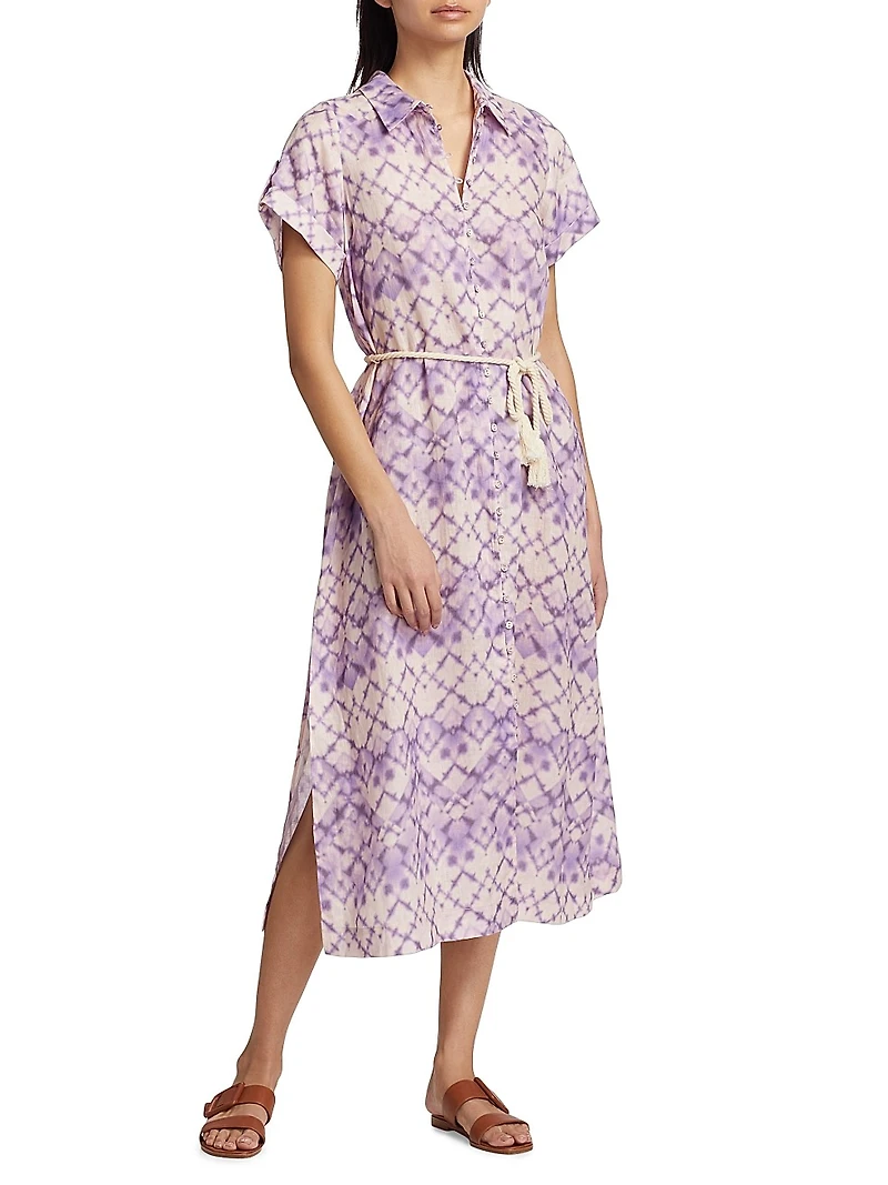 Alice Batik Tie-Waist Linen Midi-Dress