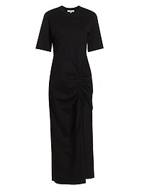 Ruched Cotton Midi-Dress