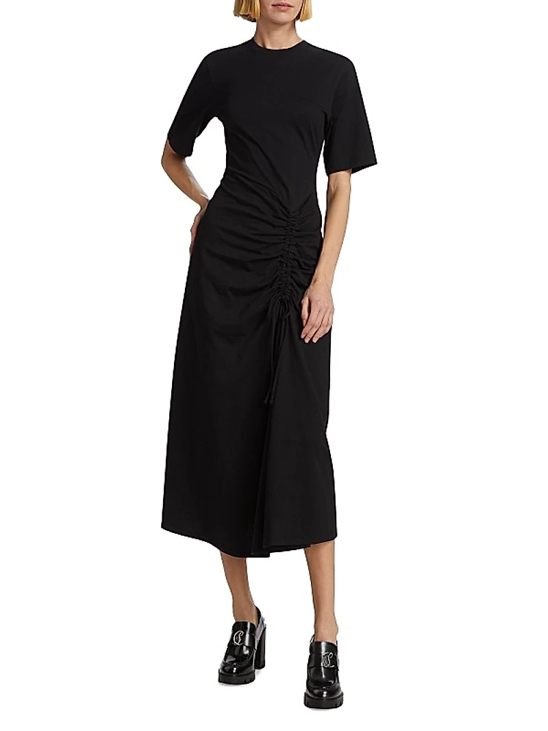Ruched Cotton Midi-Dress