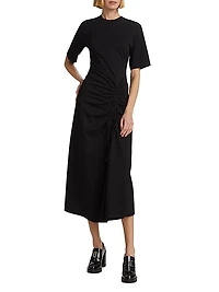 Ruched Cotton Midi-Dress