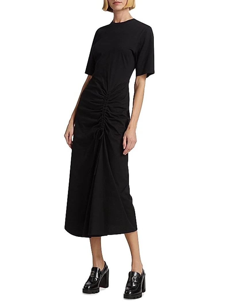 Ruched Cotton Midi-Dress