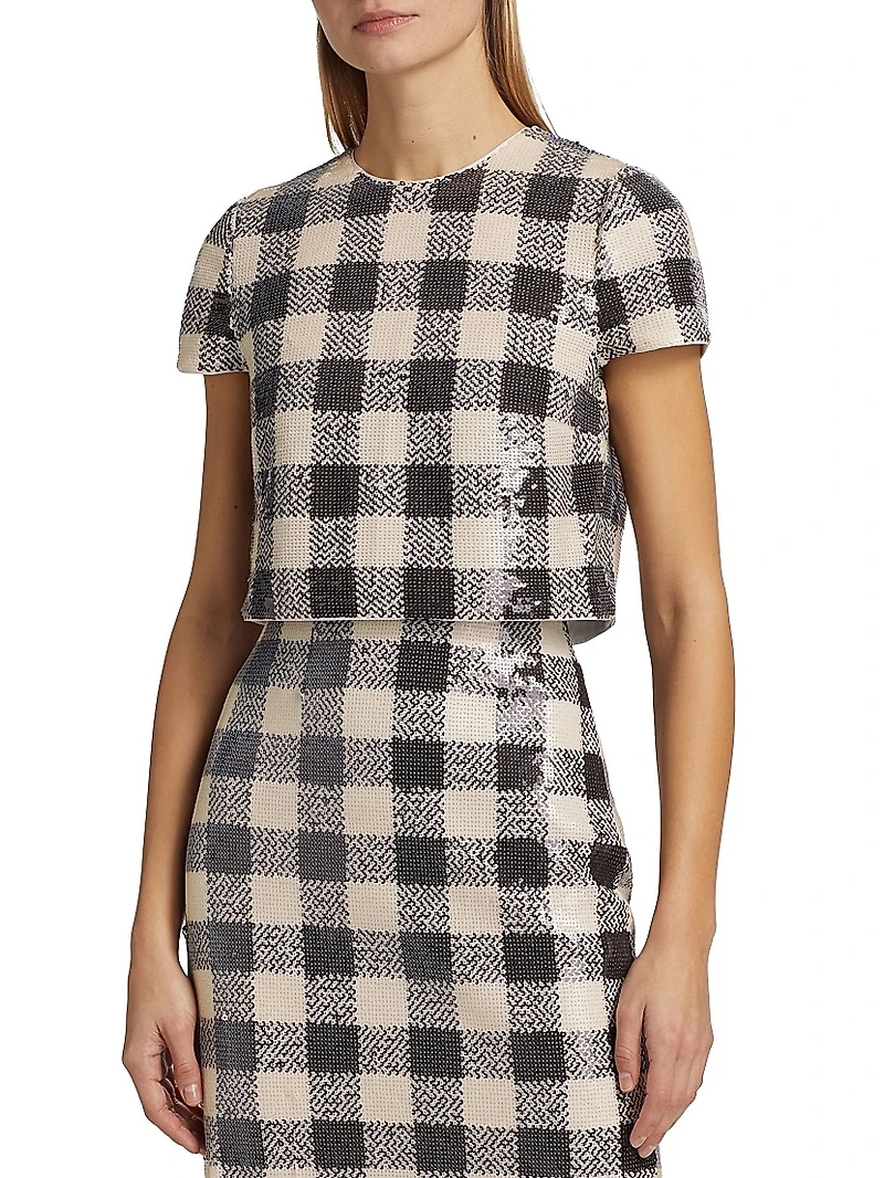 Elena Sequined Check Crop Top