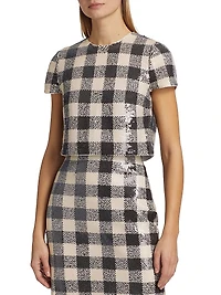 Elena Sequined Check Crop Top