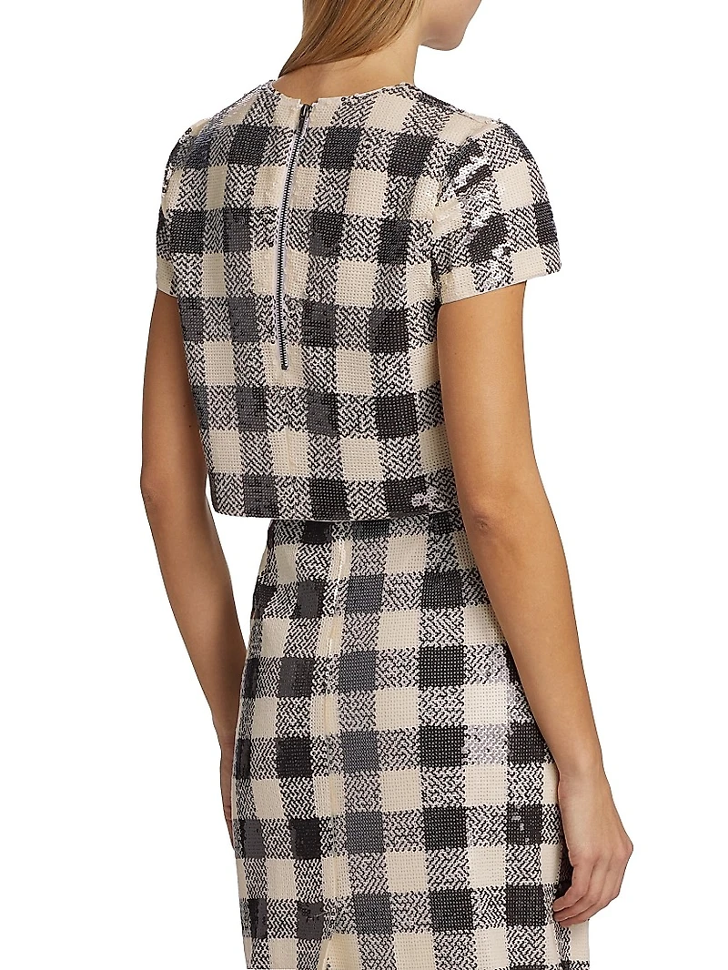 Elena Sequined Check Crop Top
