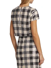 Elena Sequined Check Crop Top