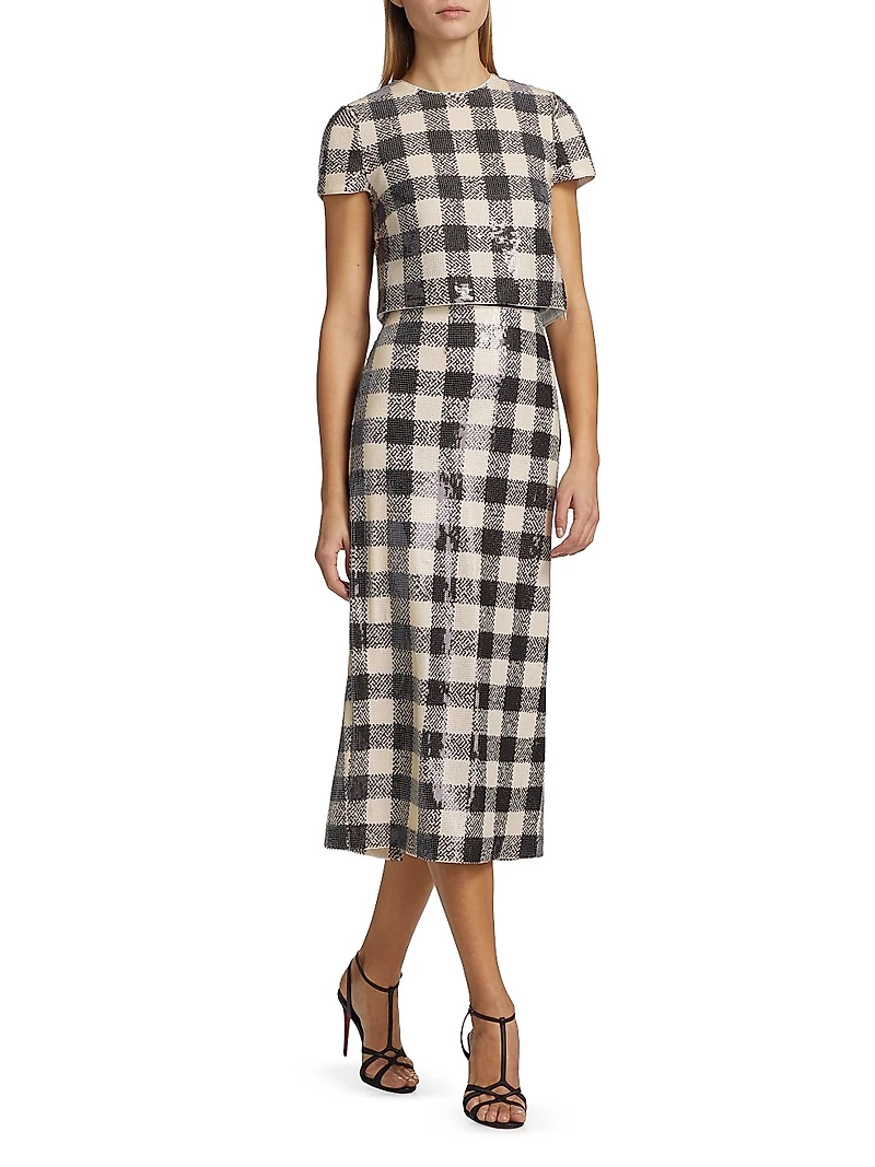 Elena Sequined Check Crop Top