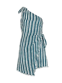Striped Linen-Cotton One-Shoulder Minidress