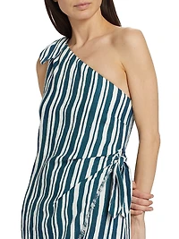 Striped Linen-Cotton One-Shoulder Minidress