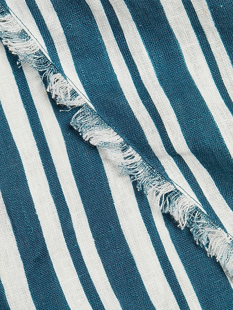 Striped Linen-Cotton One-Shoulder Minidress