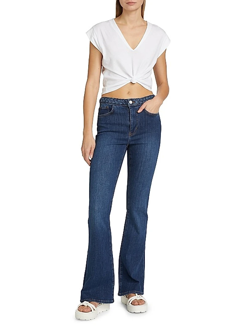 Braided Waistband Le High Flare Jeans