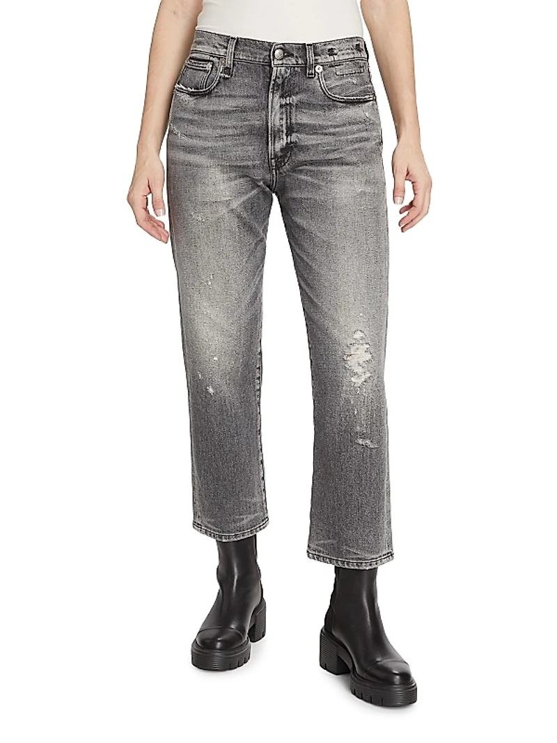Distressed Straight-Leg Boyfriend Jeans