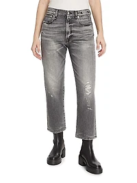 Distressed Straight-Leg Boyfriend Jeans