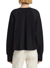 Monica Cotton-Blend Poplin Pleated Trapeze Top