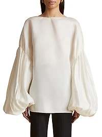 Quico Silk Blouson-Sleeve Top