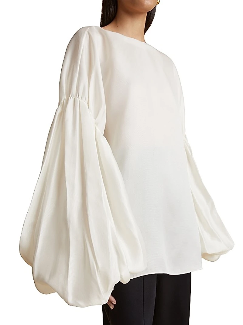 Quico Silk Blouson-Sleeve Top