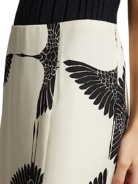 Levy Crane-Print Midi-Skirt