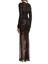 Guisa Ruched Silk Fringe Dress