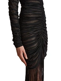 Guisa Ruched Silk Fringe Dress