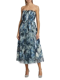 Marni Strapless Tulle Midi-Dress
