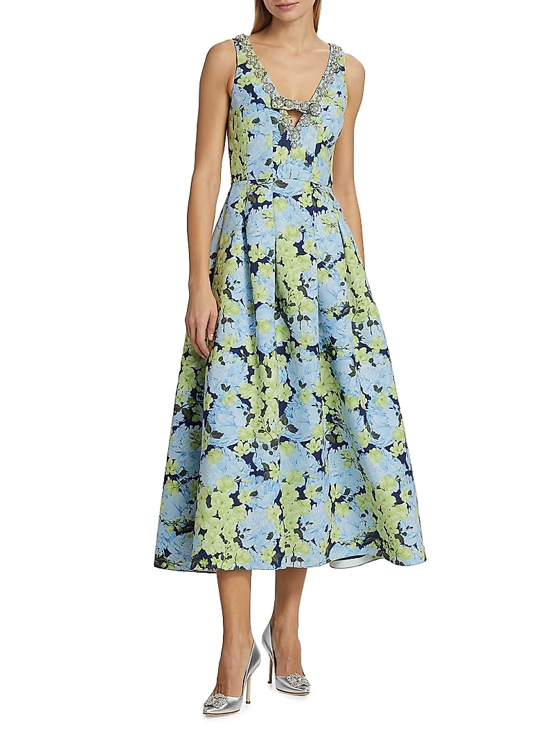 Millie Floral Embellished Faille Cocktail Dress