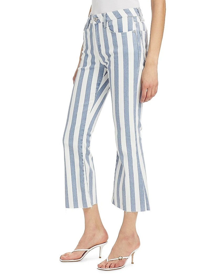 Le Crop Striped High-Rise Cropped Boot-Cut Jeans