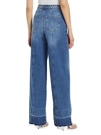 Braided High-Rise Wide-Leg Jeans