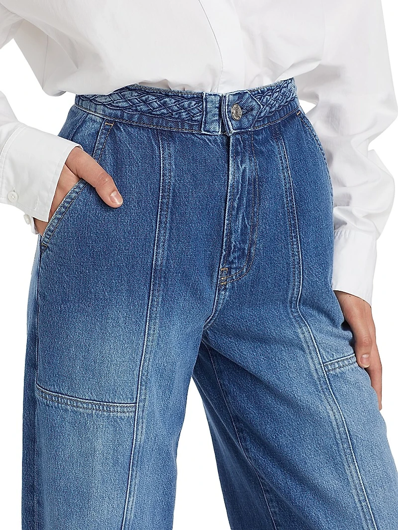 Braided High-Rise Wide-Leg Jeans