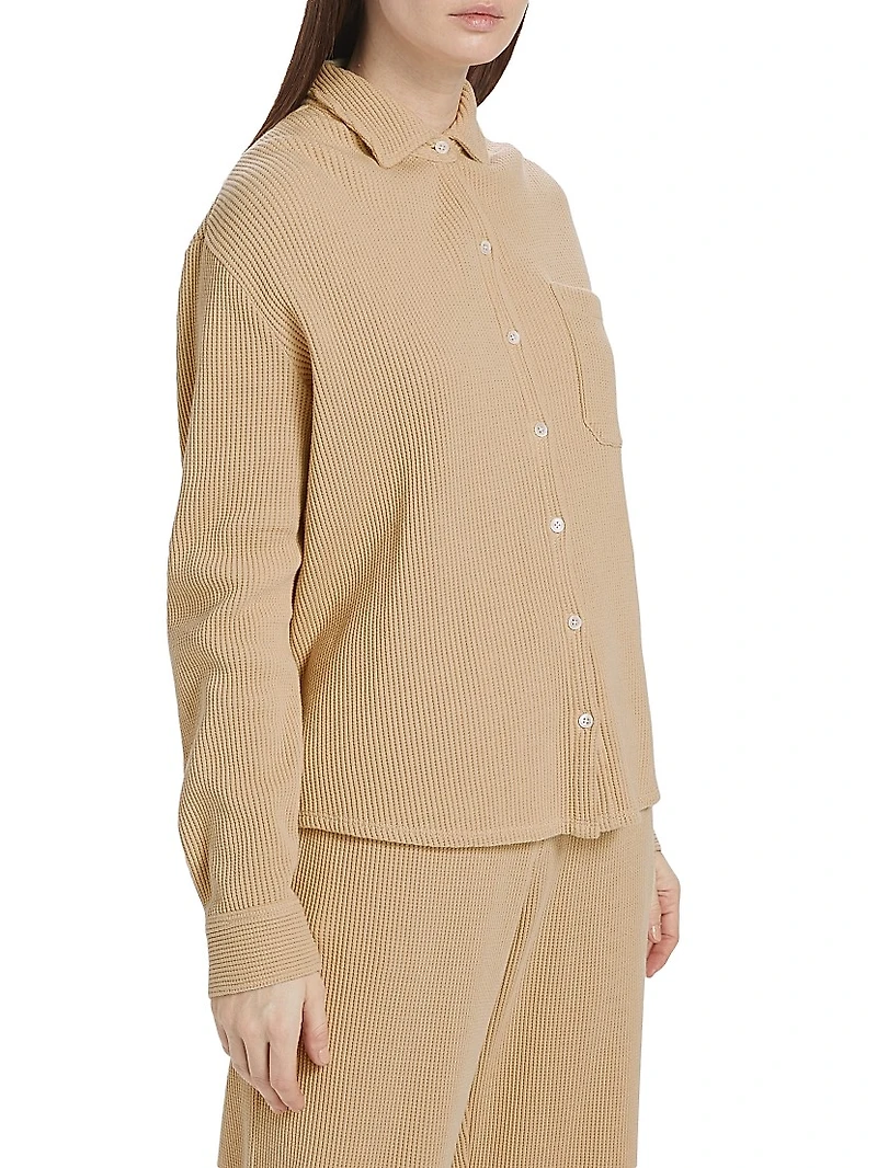 Cotton Waffle Knit Button-Front Shirt