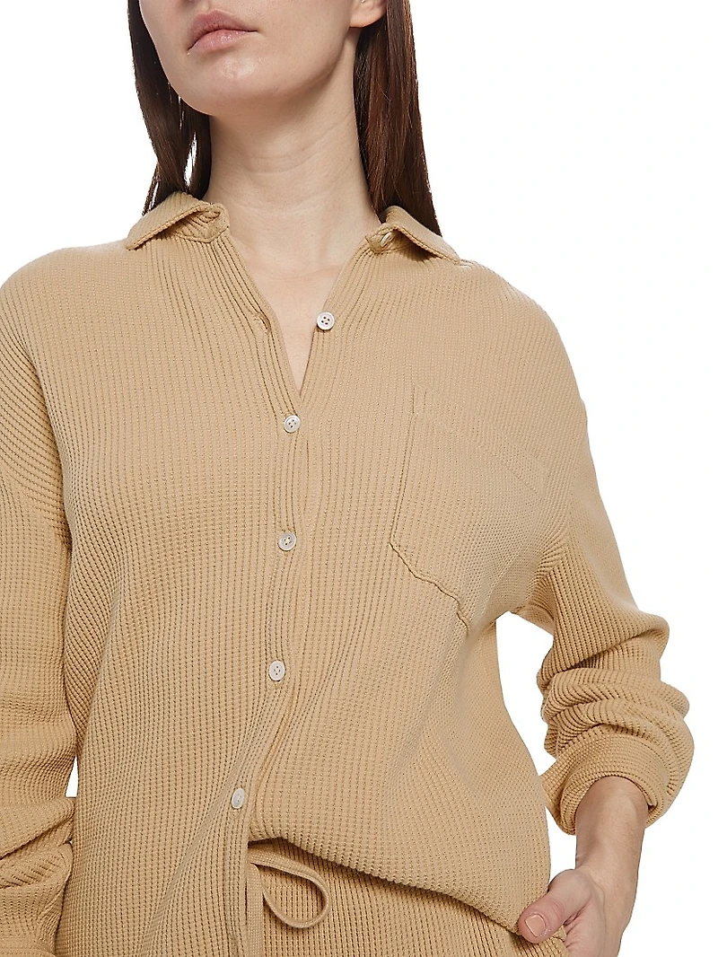 Cotton Waffle Knit Button-Front Shirt