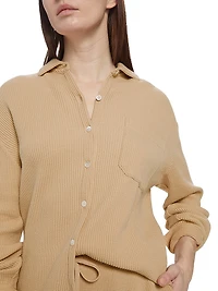 Cotton Waffle Knit Button-Front Shirt