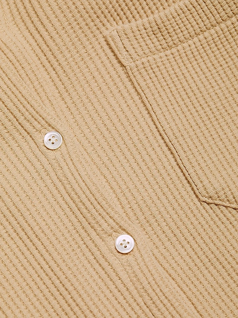 Cotton Waffle Knit Button-Front Shirt
