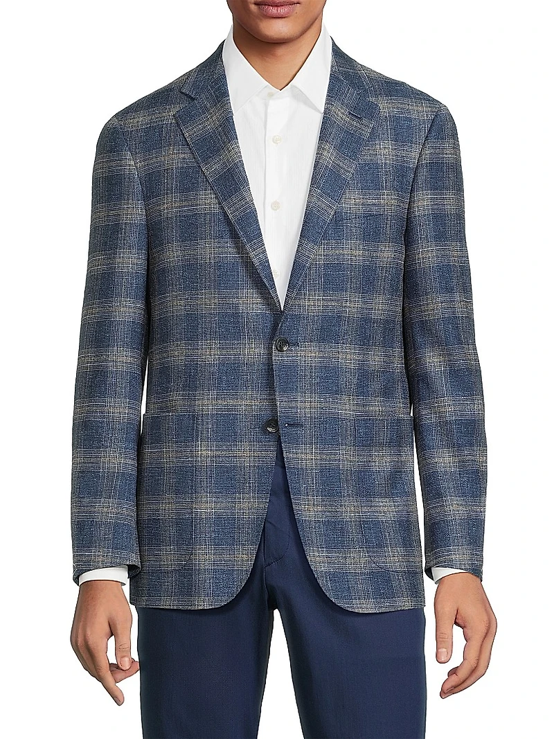 Kei Plaid Wool-Blend Two-Button Sport Coat