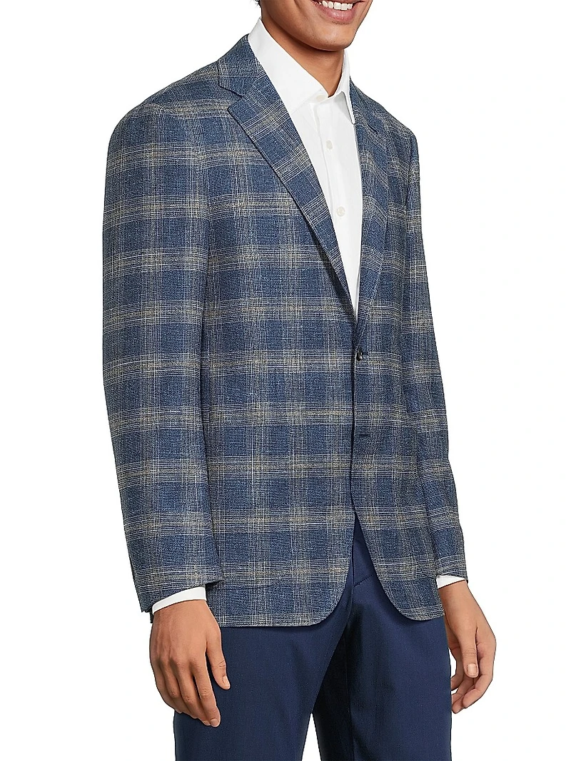 Kei Plaid Wool-Blend Two-Button Sport Coat