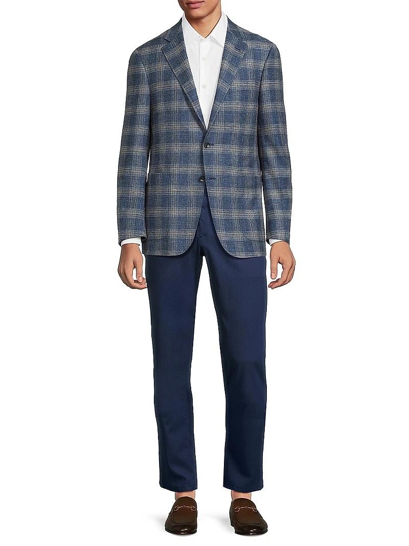 Kei Plaid Wool-Blend Two-Button Sport Coat