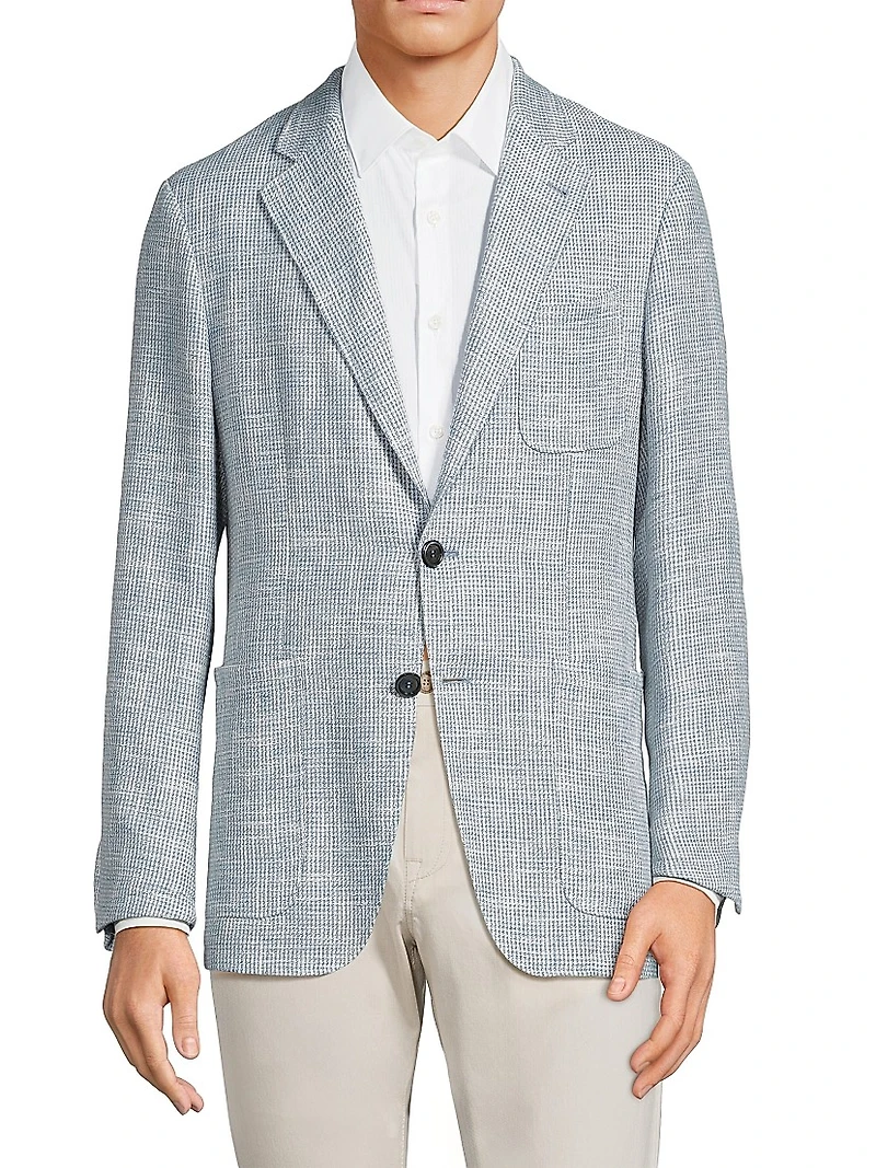 Kei Houndstooth Cotton & Linen-Blend Two-Button Sport Coat