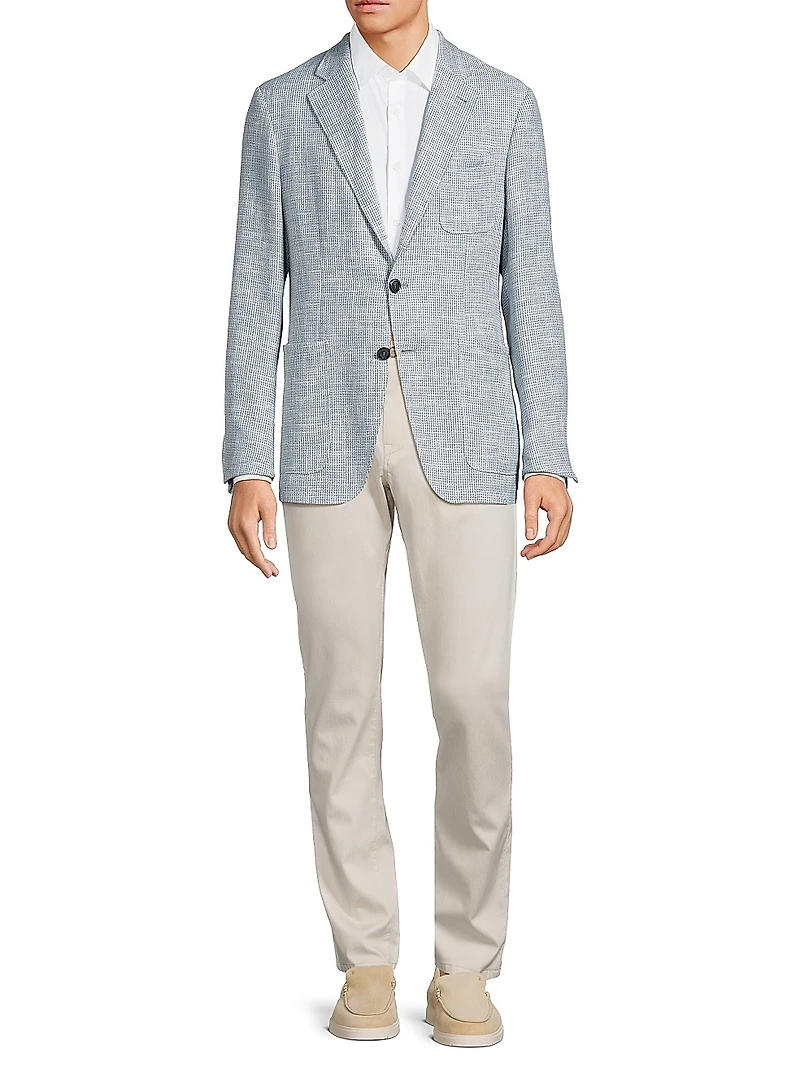 Kei Houndstooth Cotton & Linen-Blend Two-Button Sport Coat