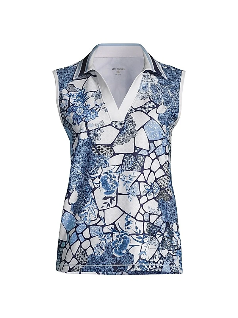 Moonlight Glass Floral Sleeveless Polo Shirt