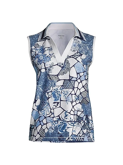 Moonlight Glass Floral Sleeveless Polo Shirt