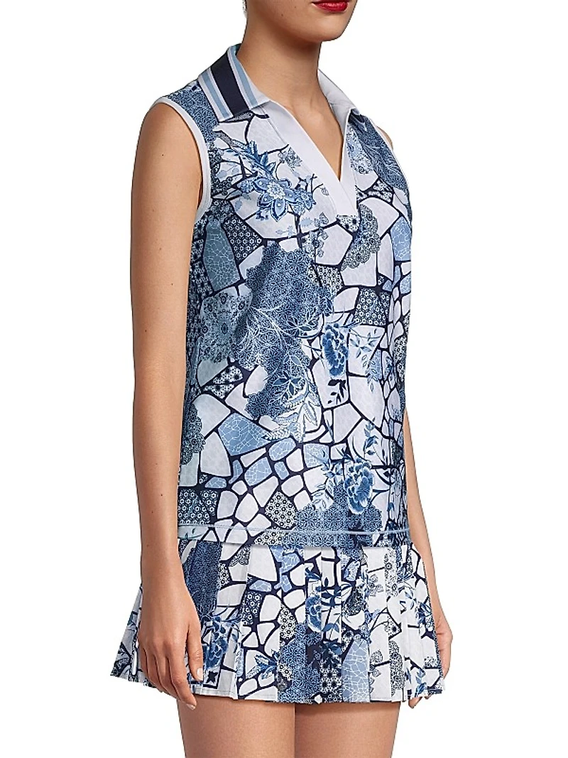 Moonlight Glass Floral Sleeveless Polo Shirt