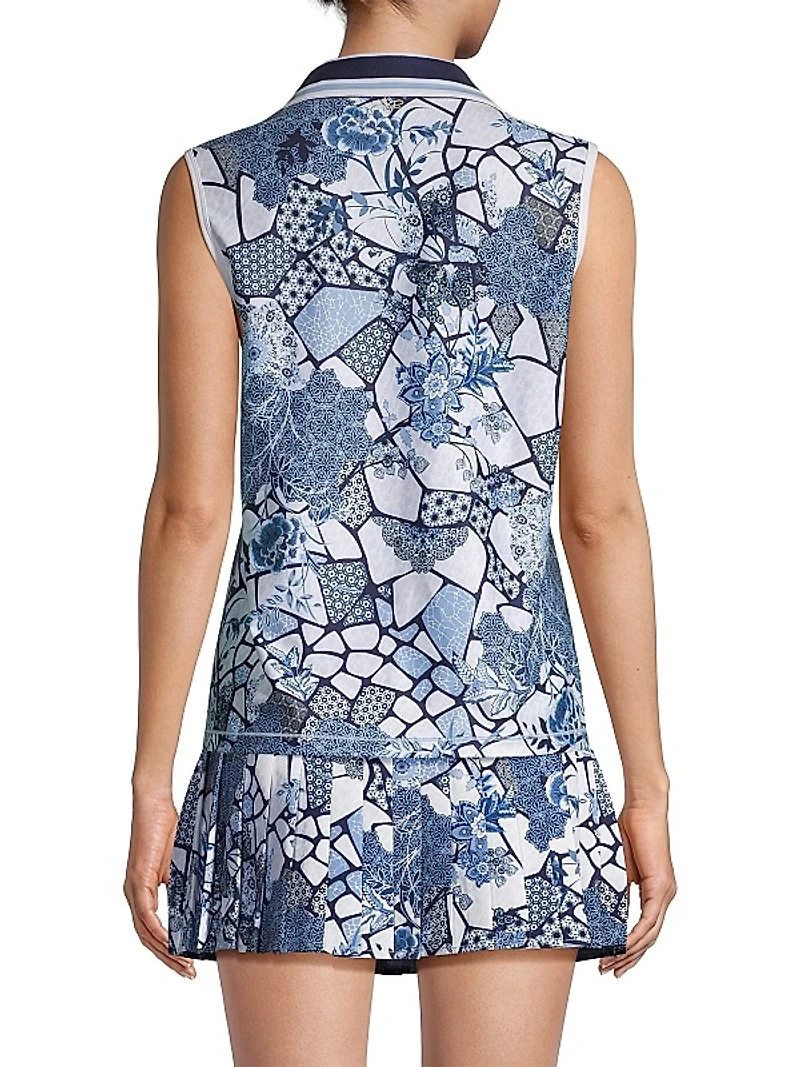 Moonlight Glass Floral Sleeveless Polo Shirt