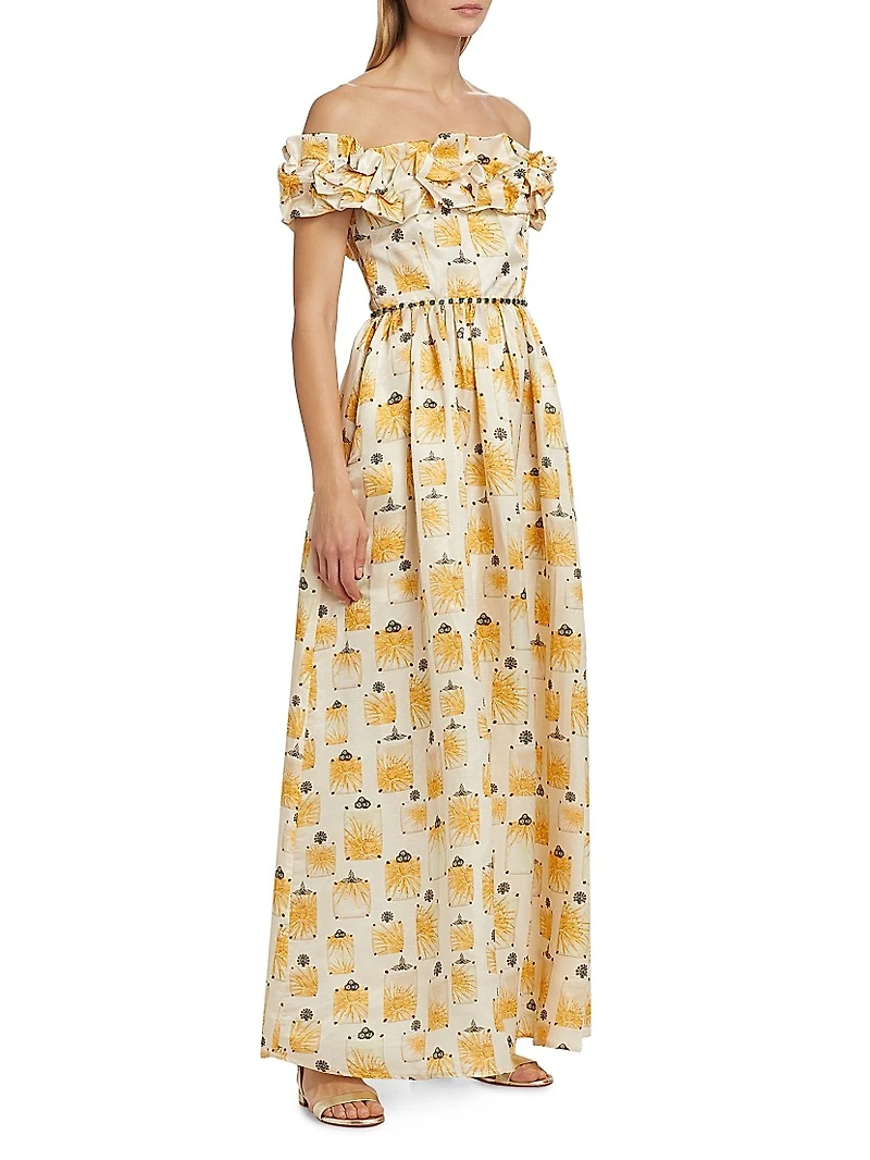 Espliego Bisuteria Floral Frill Off-the-Shoulder Maxi Dress