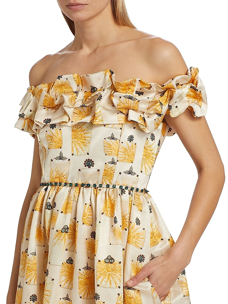 Espliego Bisuteria Floral Frill Off-the-Shoulder Maxi Dress