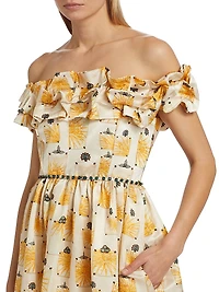 Espliego Bisuteria Floral Frill Off-the-Shoulder Maxi Dress