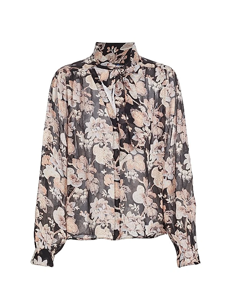 Kirstie Floral Silk Tieneck Blouse