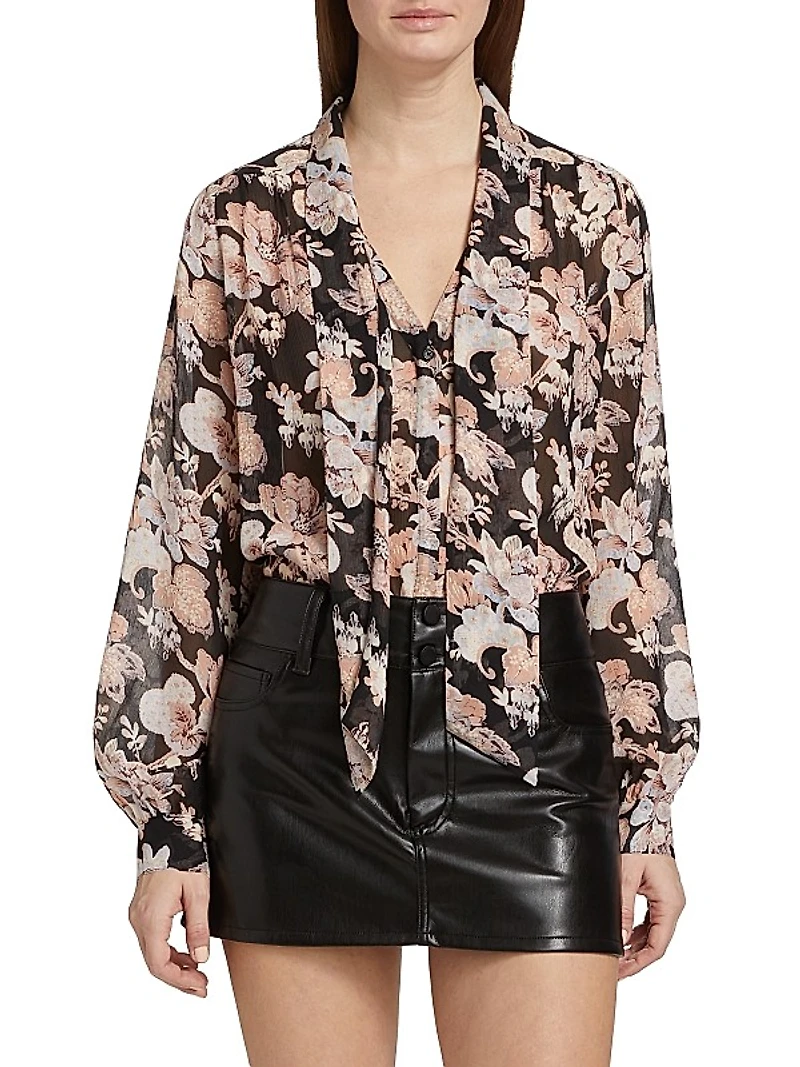 Kirstie Floral Silk Tieneck Blouse