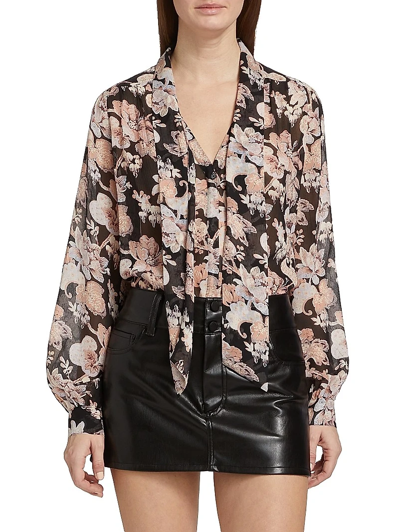Kirstie Floral Silk Tieneck Blouse