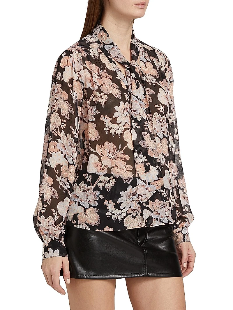 Kirstie Floral Silk Tieneck Blouse