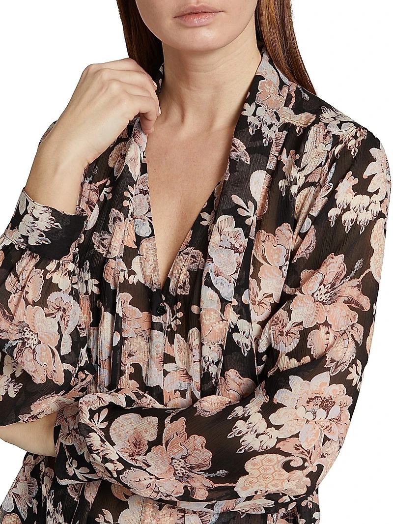 Kirstie Floral Silk Tieneck Blouse